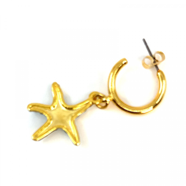 Ekaterini earrings starfish, pink Swarovski crystals brown cord and with gold accents, back